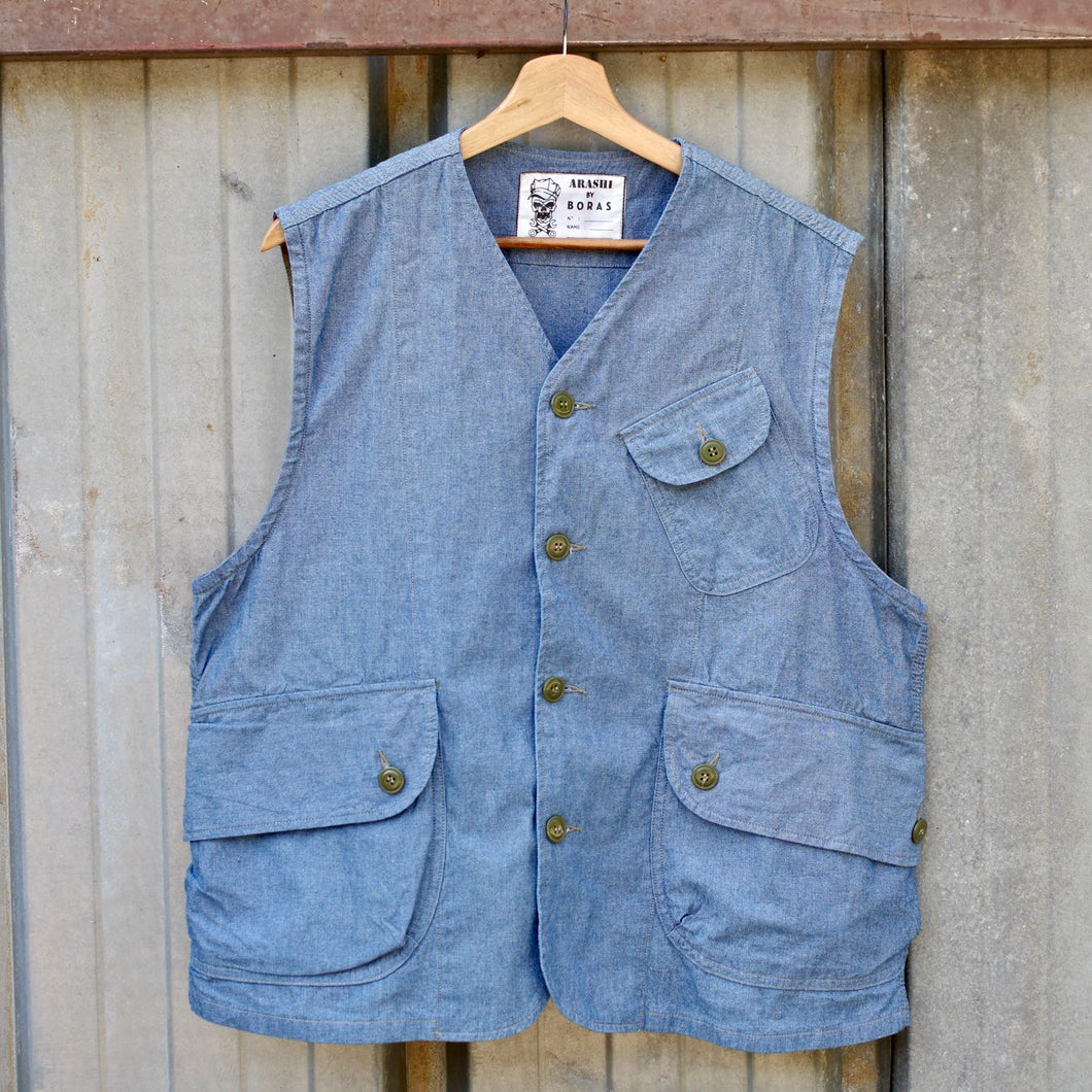 Gilet de chasse chambray monkey back pocket - #arashibyboras